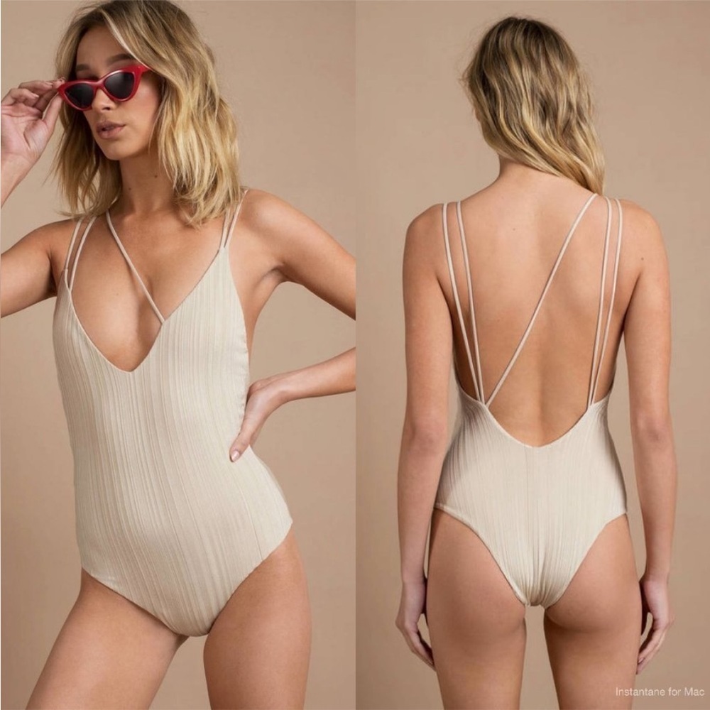 Anthropologie x Tavik Coppola One Piece Slinky Rib Swimsuit in Tapioca, size XS